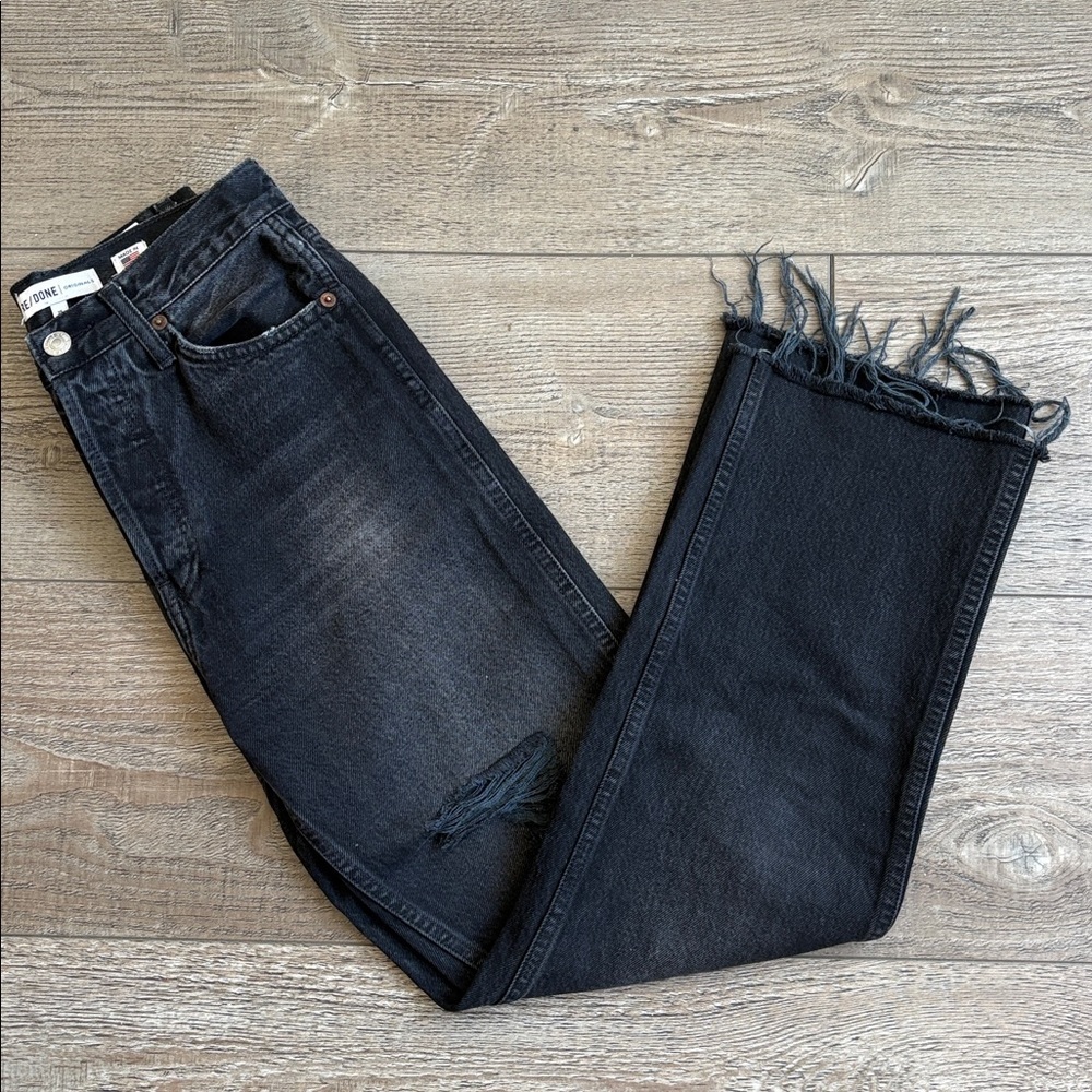 Re/Done Original High Rise Loose Fit Straight Leg Denim Jeans Distressed Raw Hem - Picture 2 of 6